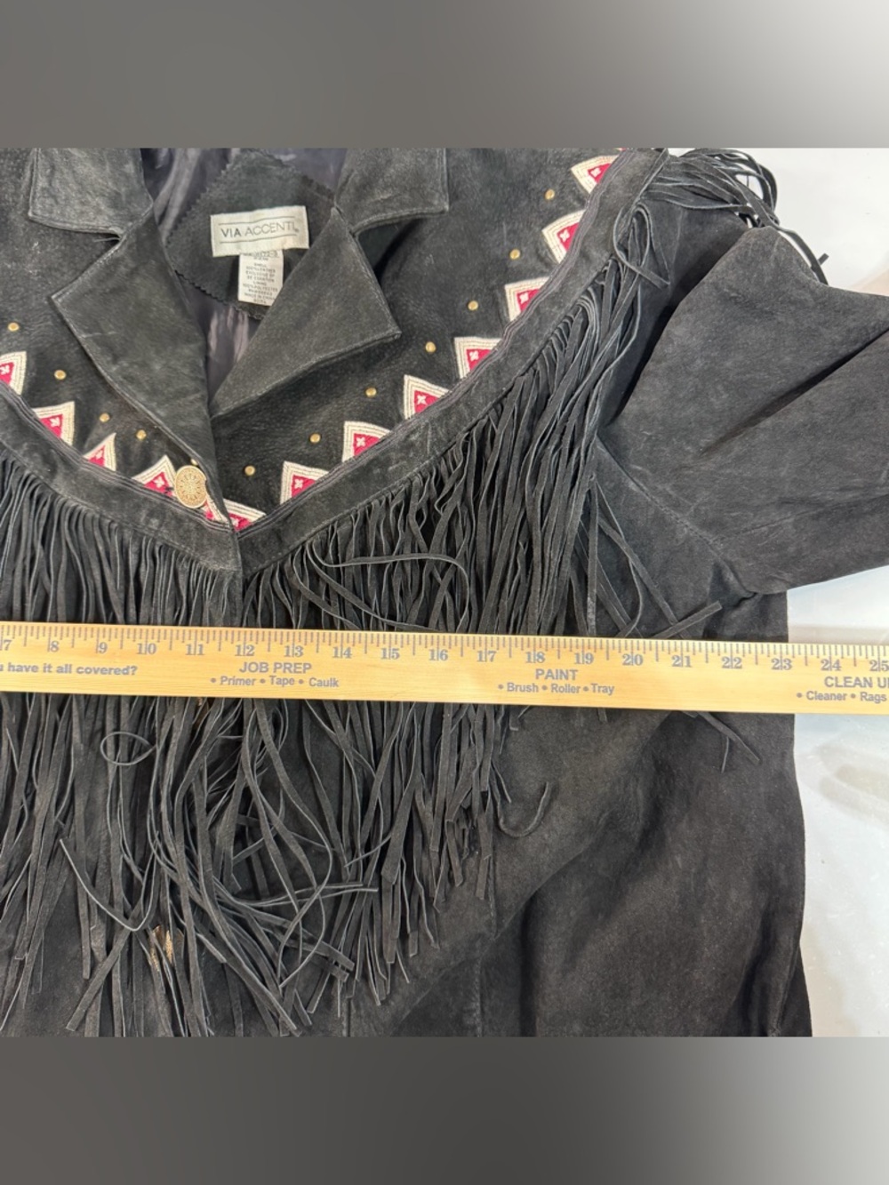 Vintage Leather Black Suede Fringe Western Women’s 22 Plus Embroidered Coat Read - Picture 6 of 8
